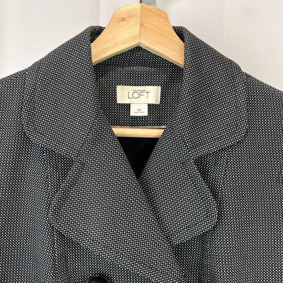 LOFT Ann Taylor Size XS Double Breasted Cotton Peacoat Jacket Lined Black Navy - Picture 3 of 7